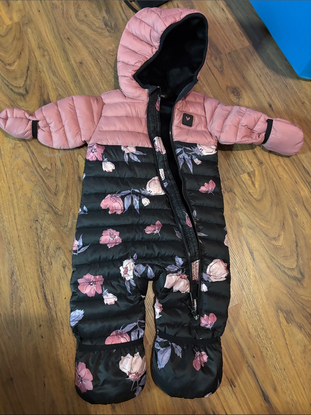 AMO Pink and Black Infant Hooded Snowsuit